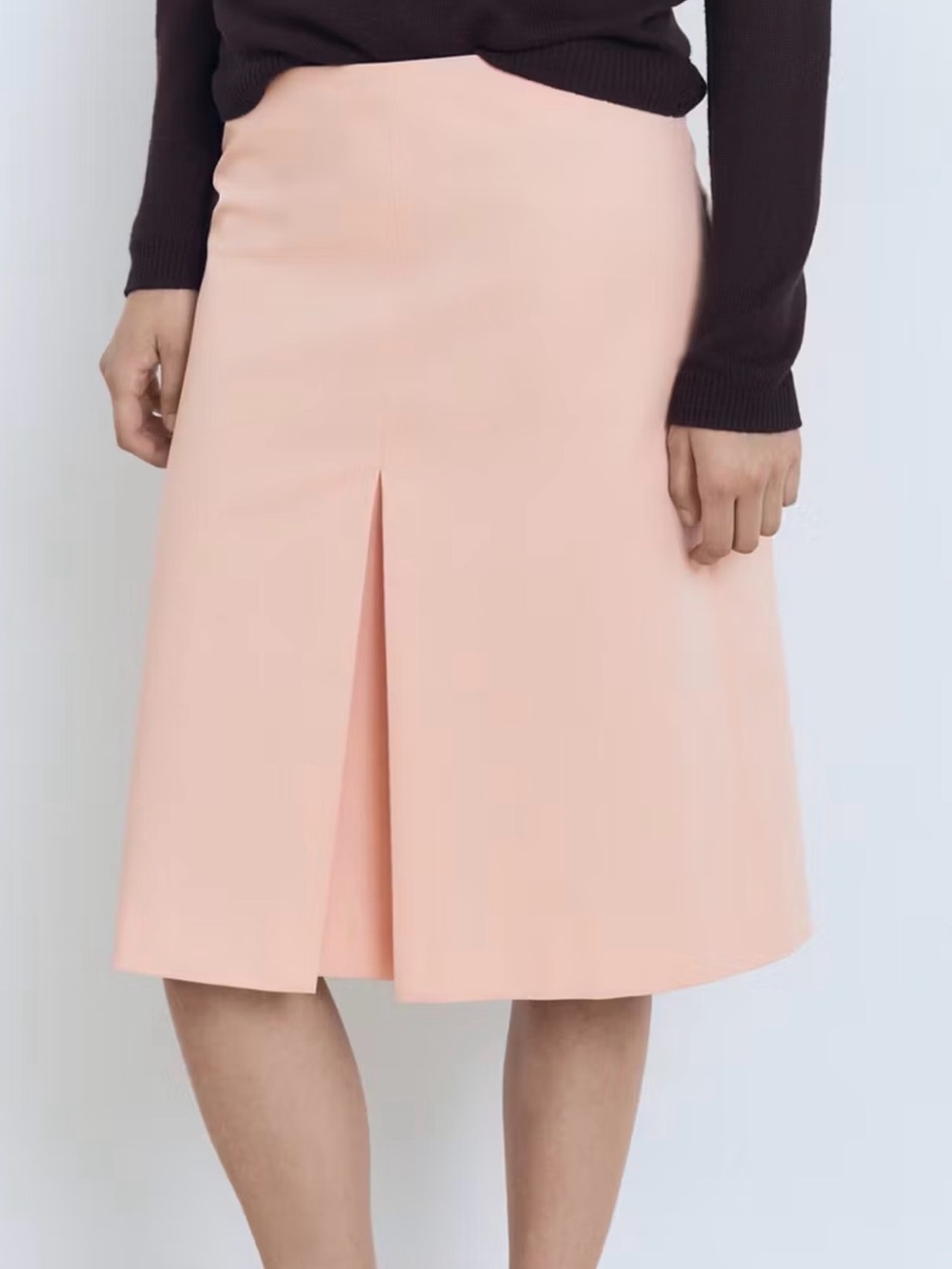 Mango Peach Midi Skirt with Front Pleat